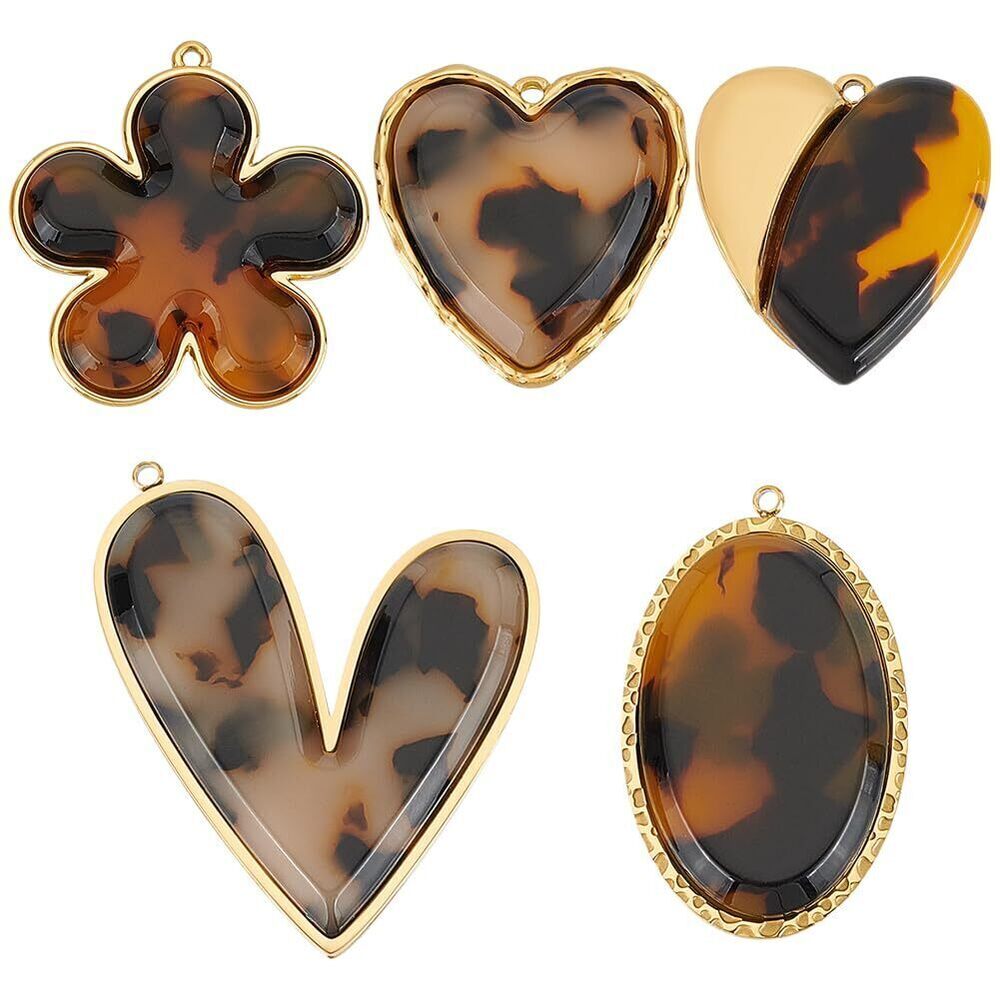 9795 5 Styles Leopard Pendant Animal Print Cheetah Pendant Heart Oval Resin